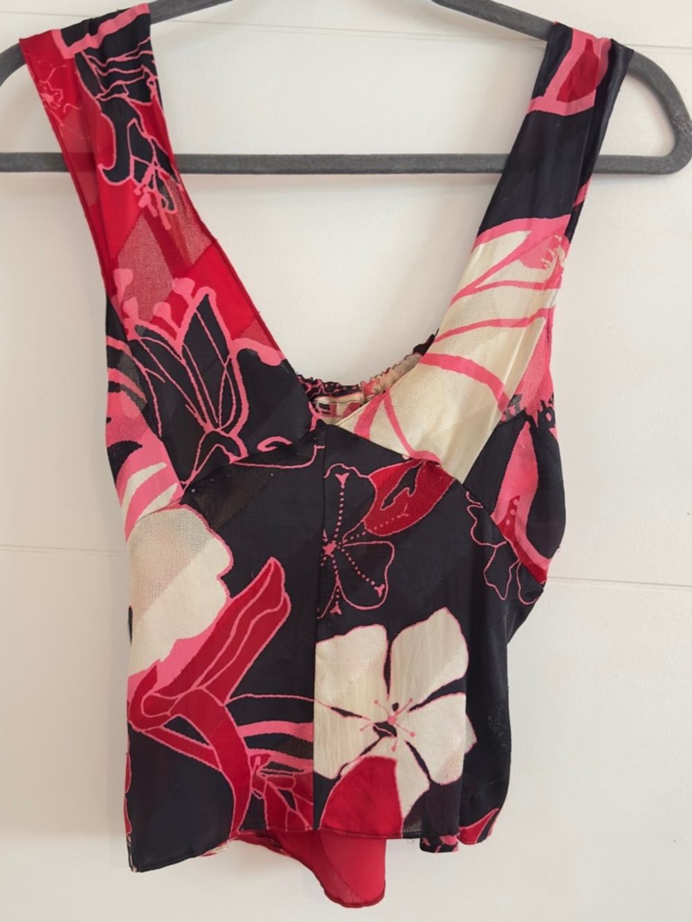 Christian Lacroix Floral Silk Blend Tank in Black, Pink & Green